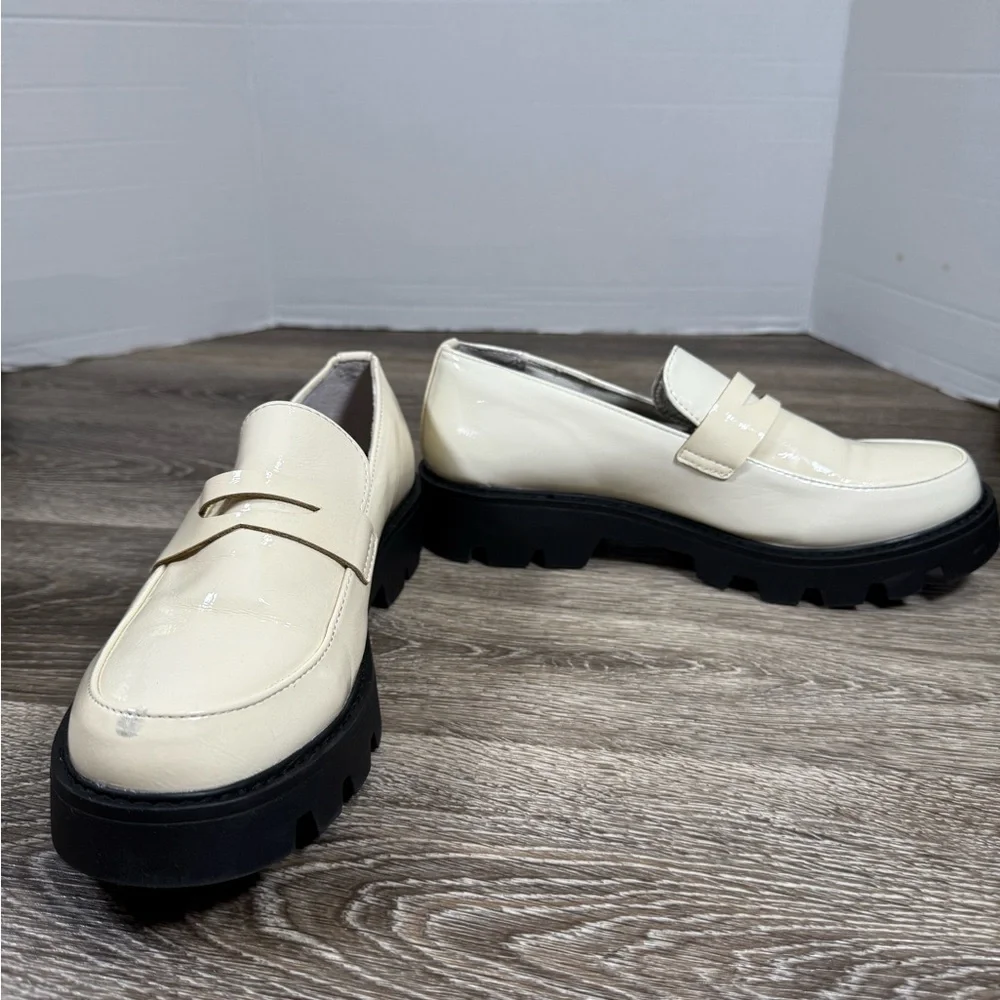Chinese Laundry Shoes Womens sz:8 Cream/Black Chunky Platform Loafers Y2K Preppy